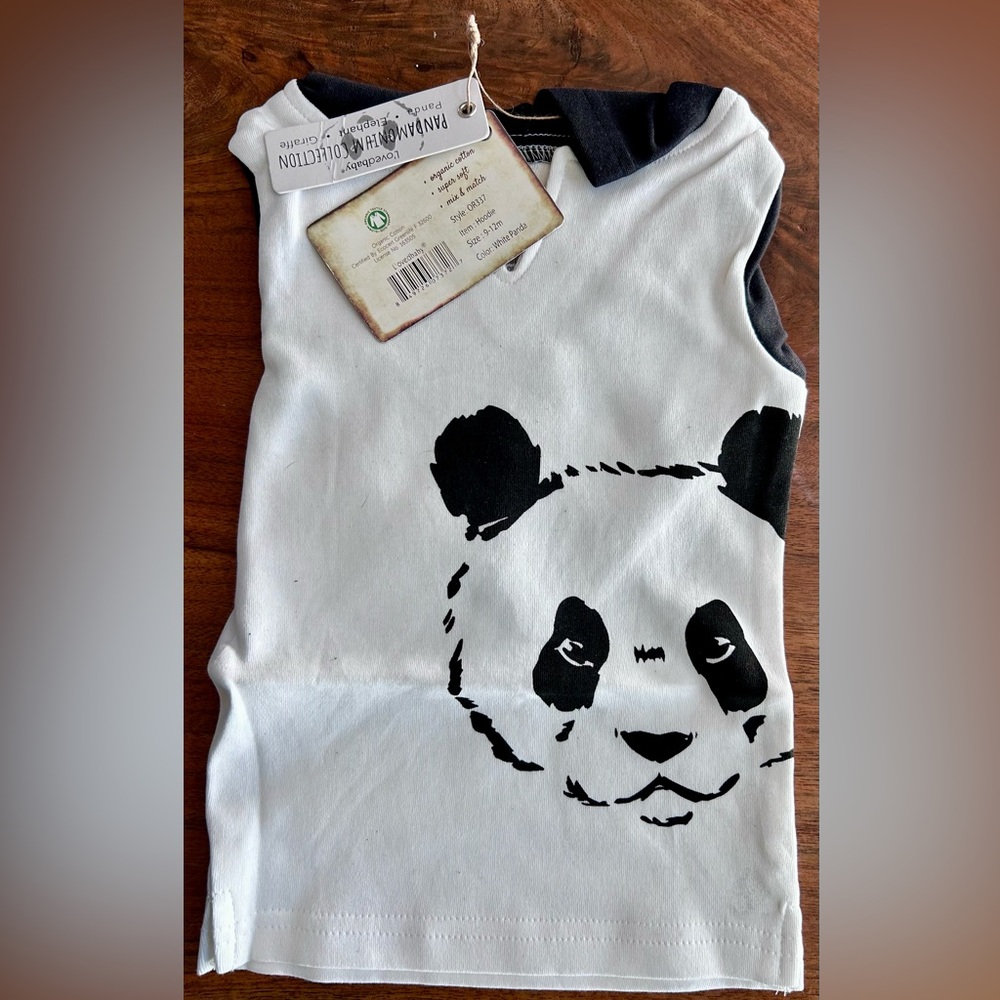 9-12 months NWT L'ovedbaby Panda Bear hooded long sleeve top